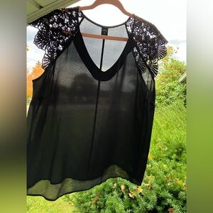 City Streets Black Sheer Lace Blouse